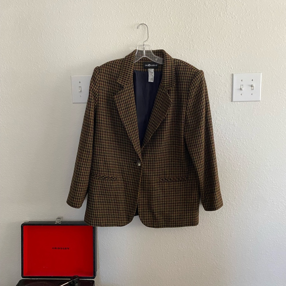 Vintage Wool Blend Brown Burgundy Blazer